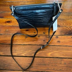Calvin Klein Removable Crossbody Black Croc Bag NWT